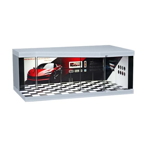 harayaa 1:64 Parkplatz Vitrine Druckguss Räder Vitrine Fahrzeug Szene Spielzeug für Druckguss Auto, Schwarz-weißes Gitter von harayaa