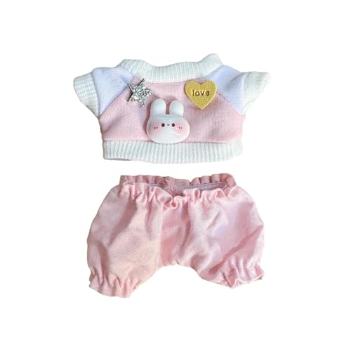 harayaa 17 cm Plüsch-Puppenkleidung, Puppenkleidung, Foto-Requisiten, weich, modisches Plüsch-Puppenzubehör, süßes Puppenhäschen-Sweatshirt mit Hose, ROSA von harayaa