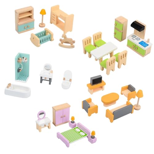 harayaa 27 Teiliges Couchtisch Puppenhaus Möbelset Aus Holz, Foto Requisiten, Kindergeschenk, Miniatur Holzmöbel für Badezimmer Und Küche harayaa 27 Teiliges Couchtisch Puppenhaus Möbelset Aus Holz, Foto Requisiten, Kindergeschenk, Miniatur Holzmöbel für Badezimmer Und Küche von harayaa