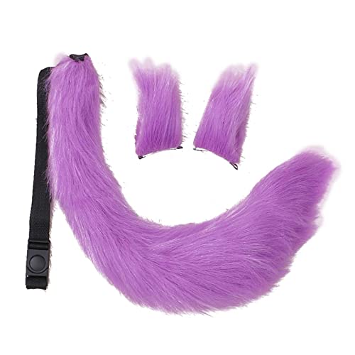 harayaa 3X Plüsch Ohren Und Set, Cosplay Kopfbedeckung, Künstliche Wolfsohren, Verstellbarer Haarschmuck, Kopfschmuck für Anziehkleider, Tanzkarneval, Violett von harayaa