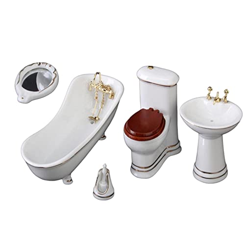 harayaa 5 X Puppenhaus Zubehör Im Maßstab 1:12, Badezimmer Set, DIY Szenen Zubehör, Puppenhaus Möbel, Miniatur Spielzeug für Toilette, Badezimmer, von harayaa