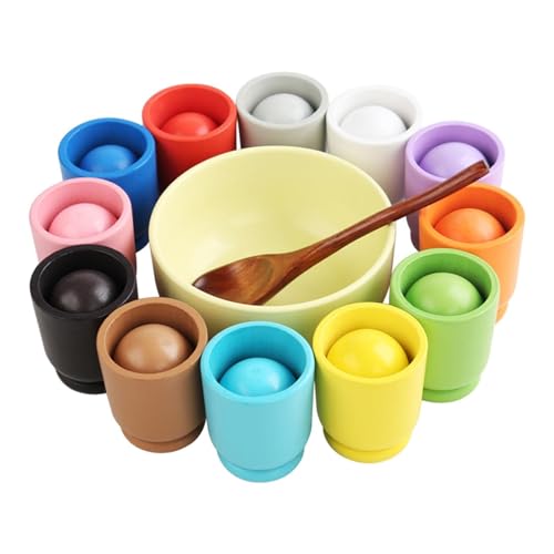 harayaa Bälle in Bechern, Spielzeug, 12 Bälle, Farbsortierspielzeug für Kleinkinder, Hölzerne Regenbogenbälle in Bechern, Sortierspiel harayaa Bälle in Bechern, Spielzeug, 12 Bälle, Farbsortierspielzeug für Kleinkinder, Hölzerne Regenbogenbälle in Bechern, Sortierspiel von harayaa