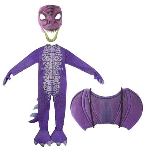 harayaa Dinosaurier-Kostüm-Set für Kinder, Dinosaurier-Schwanzflügel, Masken-Set, Anzieh-Drachen-Kostüm für Kinder, Geburtstag, Anziehparty, Lila XL 140cm von harayaa