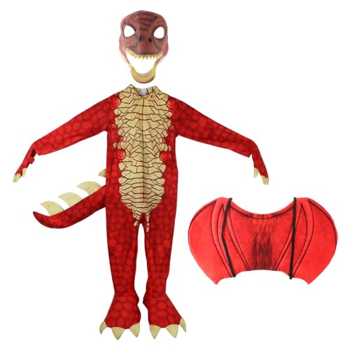 harayaa Dinosaurier-Kostüm-Set für Kinder, Dinosaurier-Schwanzflügel, Masken-Set, Anzieh-Drachen-Kostüm für Kinder, Geburtstag, Anziehparty, Orange XL 140cm von harayaa