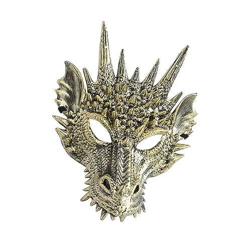 harayaa Drachen-Cosplay-Maske, Drachenkopfmaske, Maske, Tierkopfschmuck-Maske für Halloween, Gold von harayaa