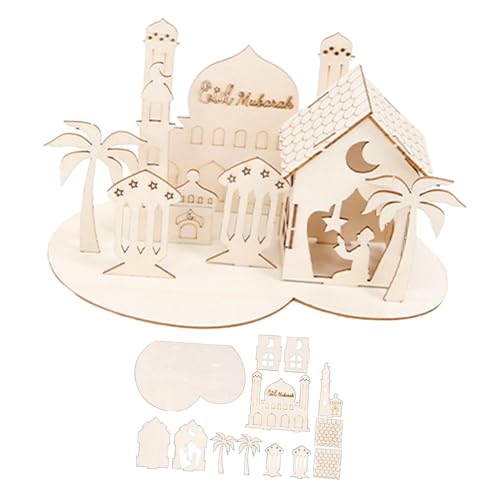 harayaa Eid Mubarak Holzornament Ramadan Tischdekoration 3D Schloss Puzzle Montage für Regal, Stil D von harayaa