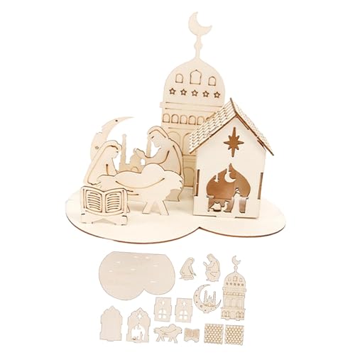 harayaa Eid Mubarak Holzornament Ramadan Tischdekoration 3D Schloss Puzzle Montage für Regal, Stil b von harayaa