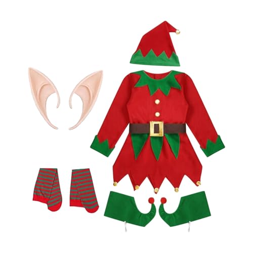 harayaa Elfen-Weihnachtskostüm-Outfit, Foto-Requisiten, Kostüm, Kleidung, Cosplay für Karneval, Urlaub, Rollenspiele, Geburtstag, Weihnachten, L für 130 bis 140 cm von harayaa