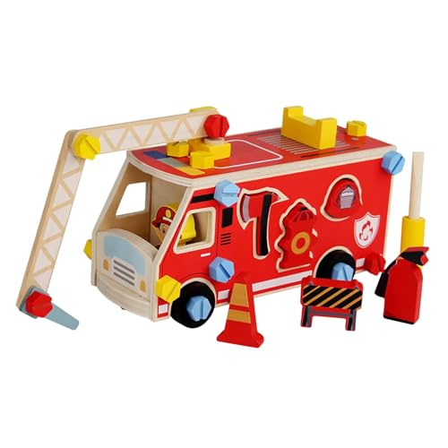 harayaa Holznuss und Bolzen Spielzeug Holzbau Kinder 3D -Busy -Board -Holzblöcke für Jungen Mädchen Geburtstagsgeschenk, Feuerwehrauto von harayaa