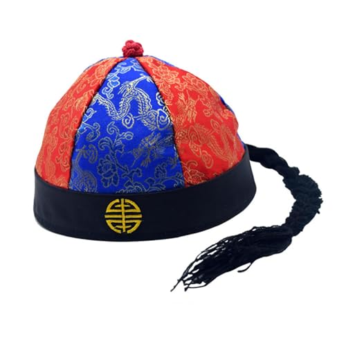 harayaa Kronprinzen-Hut, Qing-Kaiser-Hut, Satin, chinesischer orientalischer Hut, Vermieter-Hut für Fotografie, Mottoparty, Bühnenshow, Rot Blau 54cm von harayaa