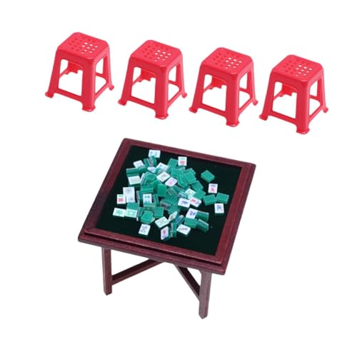 harayaa Miniatur Mahjong Tischset, Mahjong Zubehör, Kleine Möbelbausätze, 1/12, Mahjong Tischstuhl von harayaa