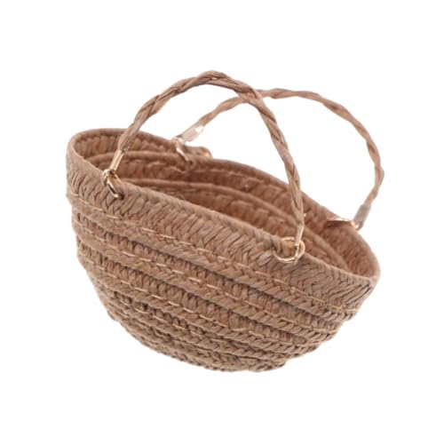 harayaa Puppenhaus im Maßstab 1:12, handgewebte Tasche, Puppenhausmöbel, Miniatur-Aufbewahrungskorb, Khaki von harayaa
