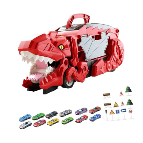 harayaa Spielfahrzeugspielzeug für Kinder, Verwandelndes Dinosaurierauto, Tragbares Dinosaurier-Verschluckungsfahrzeug, Dino-Verwandlungsspielzeug für, Rot von harayaa