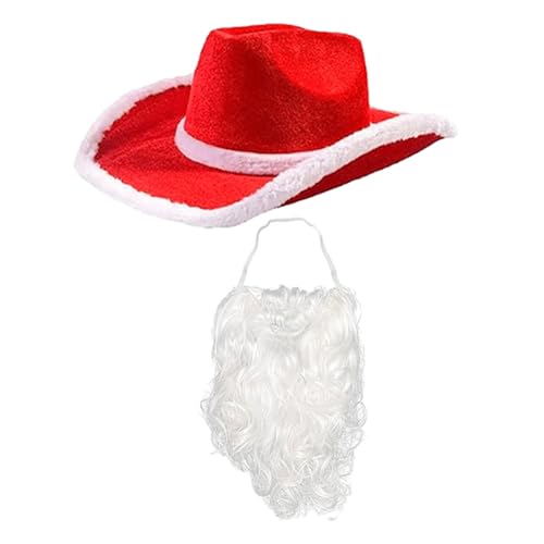 harayaa Weihnachts-Cowboyhut, Weihnachtsmann-Bart, langlebiger Schnurrbart, große Krempe, Kostüm-Requisiten, Cowgirl-Hut zum Verkleiden von von harayaa