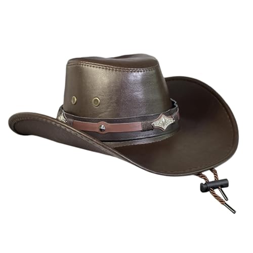 harayaa Western-Cowboy-Hut, Outdoor-Sonnenhut für Herren, modische Jazz-Hüte aus Kunstleder mit Kinnriemen für Club, Bar, Halloween-Festival, Dunkler Kaffee harayaa Western-Cowboy-Hut, Outdoor-Sonnenhut für Herren, modische Jazz-Hüte aus Kunstleder mit Kinnriemen für Club, Bar, Halloween-Festival, Dunkler Kaffee von harayaa