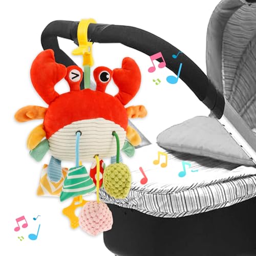 Baby Kinderwagen Spielzeug,Baby spielzeug für 0-12 Monate mit Clip und Backenzahnspielzeug,Kordelzug,Läutende Glocke,Zerrspiegel,Quietschen, Frühentwicklung Kinderwagen Auto Spielzeug(Herr Krabs) von harupink