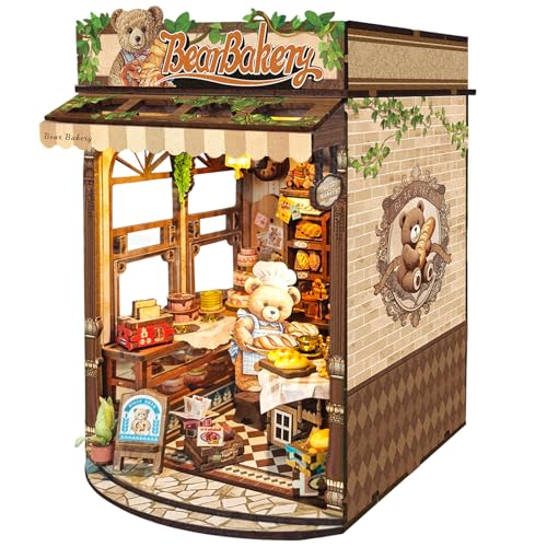 Harupink Book Nook Kit,DIY Puppenhaus Häuser,3D Holzpuzzle Nook Book Bausatz mit LED-Licht,Kreative Geschenkdekoration für Erwachsene ab 14+,Kreatives DIY Bücherregal-Deko-Set(Bärenbäckerei) von harupink