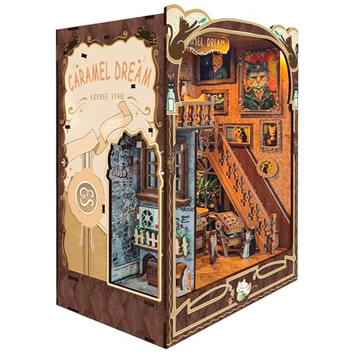 Harupink Book Nook Kit,DIY Puppenhaus Häuser,3D Holzpuzzle Nook Book Bausatz mit LED-Licht,Kreative Geschenkdekoration für Erwachsene ab 14+,Kreatives DIY Bücherregal-Deko-Set(Count Cat's Stud) von harupink