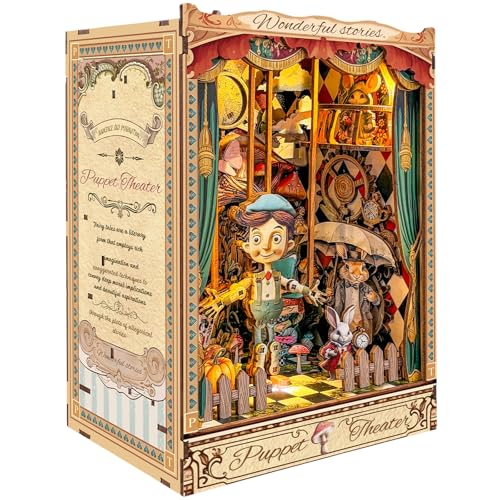 Harupink Book Nook Kit,DIY Puppenhaus Häuser,3D Holzpuzzle Nook Book Bausatz mit LED-Licht,Kreative Geschenkdekoration für Erwachsene ab 14+,Kreatives DIY Bücherregal-Deko-Set(Magische Marionette) von harupink