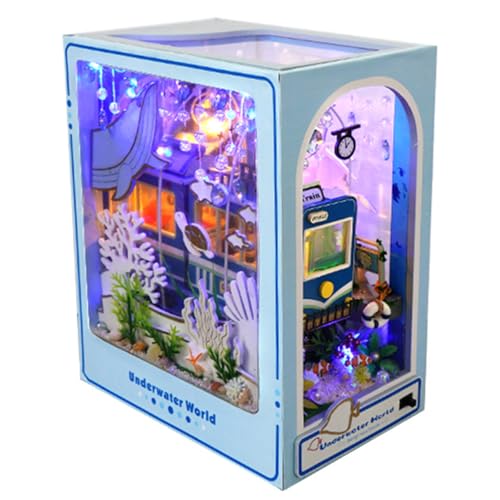 Harupink Book Nook Kit,DIY Puppenhaus Häuser,3D Holzpuzzle Nook Book Bausatz mit LED-Licht,Kreative Geschenkdekoration für Erwachsene ab 14+,Kreatives DIY Bücherregal-Deko-Set (Ozeanzug) von harupink