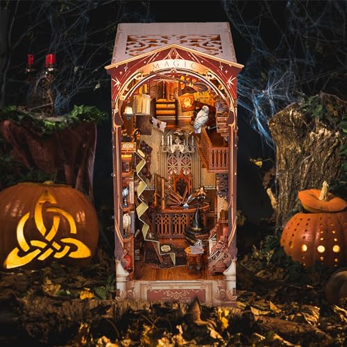 Harupink Book Nook Kit,DIY Puppenhaus Häuser,3D Holzpuzzle Nook Book Bausatz mit LED-Licht,Kreative Geschenkdekoration für Erwachsene ab 14+,Kreatives DIY Bücherregal-Deko-Set (Zauberwelt) von harupink