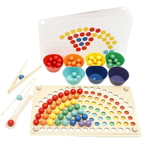 Harupink Holz Pegboard Perlenspiel, Regenbogen Holzspielzeug, Montessori Spielzeug ab 3 Jahre, Aktivitäts & Entwicklungsspielzeug aus Holz in Pastellfarben – Montessori - Lernspielzeug für Kleinkinder von harupink