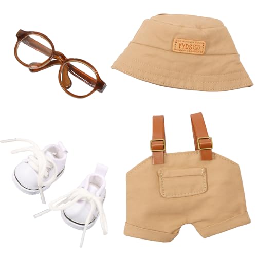 Harupink Kleidung für Puppe, Puppenkleidung 17 cm /15cm große Puppen-Blindboxen, Kuscheltier Kleidung Outfit inkl.Overall, Mütze, Brille,Schuh(Khaki) von harupink