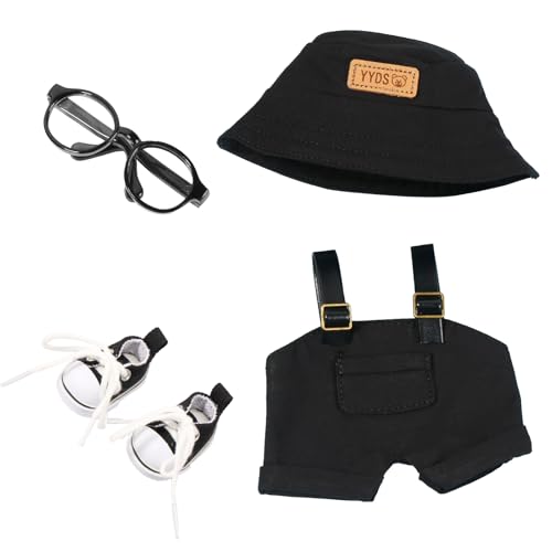 Harupink Kleidung für Puppe, Puppenkleidung 17 cm /15cm große Puppen-Blindboxen, Kuscheltier Kleidung Outfit inkl.Overall, Mütze, Brille,Schuh(Schwarz) von harupink