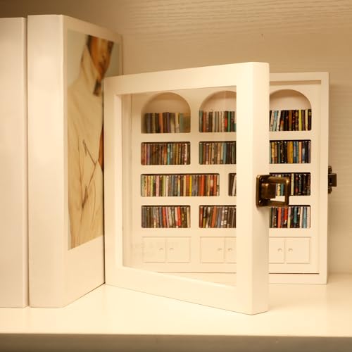 Harupink Mini Bücherregal für Ängste,Miniatur Bücherregal Möbel mit 200 Kleine Buchornamente,Naturholzdesign,Stressabbauendes Geschenk für Bücherliebhaber Dekoratives Anti-Angst-Ornament(Weiß) von harupink