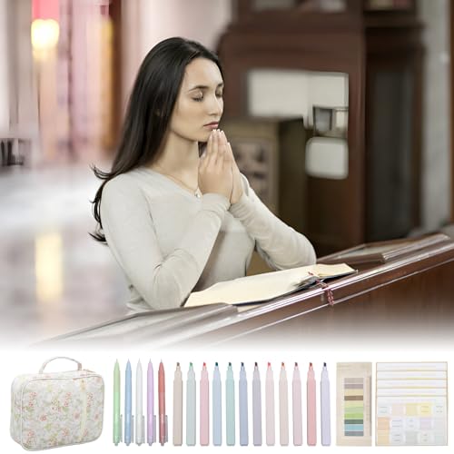harupink Bibelhülle für Frauen, Bibel Tragetasche mit 5 Gelschreiber,12 Textmarker, 75 Etiketten, 200 Index Tabs, Aesthetic Tragetasche mit Blumenmuster und Griff, Maschinenwaschbar(Bunt) von harupink