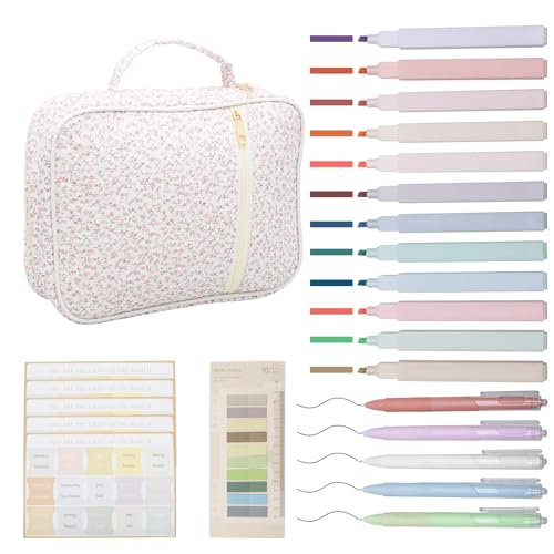 harupink Bibelhülle für Frauen, Bibel Tragetasche mit 5 Gelschreiber,12 Textmarker, 75 Etiketten, 200 Index Tabs, Aesthetic Tragetasche mit Blumenmuster und Griff, Maschinenwaschbar(Rosa) von harupink