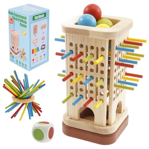 harupink Montessori Spielzeug ab 3 Jahre,3-IN-1 Montessori Spiel Brettspiel aus Holz,Lernspiele ab 3 Jahre,42 Bunte Holzstäbchen Spiele Würfelspiel,Farblernturm Kinderspiele Reisespiele Kinder von harupink