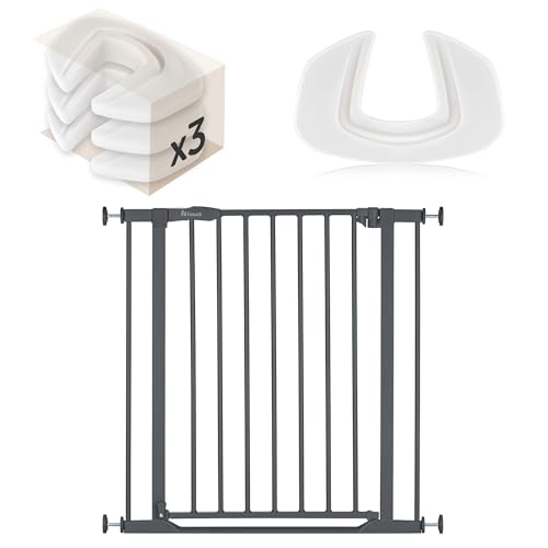 hauck Treppenschutzgitter Set Clear Step 2, für Breiten 75-80 cm & 3X Klemmschutz | Türschutzgitter ohne Bohren, mit Ultra Flacher Schwelle - Grau von hauck