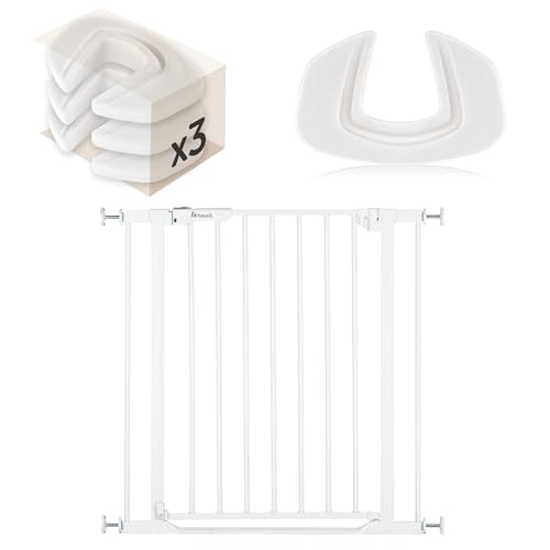 hauck Treppenschutzgitter Set Clear Step Autoclose 2 für Breiten 75-80 cm mit 3X Türstopper | Türschutzgitter mit fllacher Schwelle & Auto Schließmechanismus, ohne Bohren - Weiß von hauck