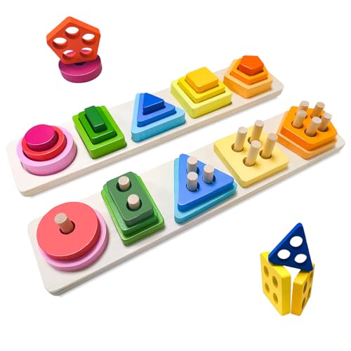 hautllaif 2 Stück Montessori Puzzle Spielzeug, Sinnvolle Geschenke Baby 1 Jahr, Steckpuzzle Lernspiele, Lernspielzeug ab 1 Jahr Form und Farberkennung, Puzzle ab 2 Jahre von hautllaif