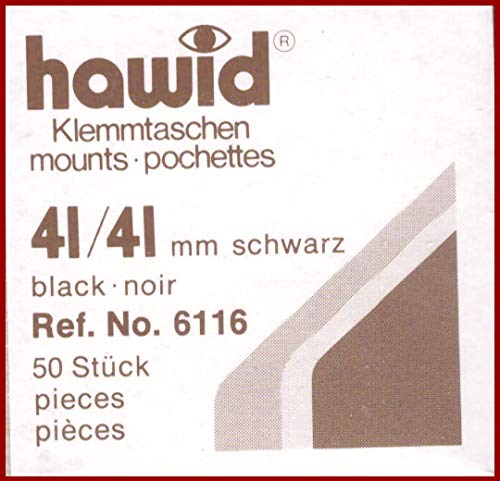 hawid Letzte Original Zuschnitte, 50 Stück, glasklar oder schwarz, 58 Verschiedene Größen in den gebräuchlichen Briefmarkenformaten zur Auswahl (41 x 41 mm*, schwarz - HA6116) von hawid