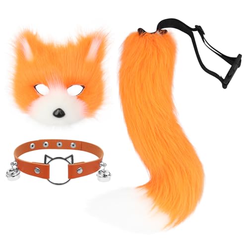 hbbhml Kunstpelz Fuchs Maske Wolf Katze flauschiger Schwanz und Leder Halskette Set Halloween Party Cosplay Kostüm Accessoire hbbhml Kunstpelz Fuchs Maske Wolf Katze flauschiger Schwanz und Leder Halskette Set Halloween Party Cosplay Kostüm Accessoire von hbbhml