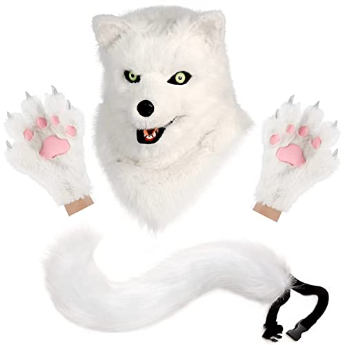 hbbhml Neuheit Maske Kunstfell Schwanz Kralle Handschuhe Halloween Party Dress Up Wolf Hund Tier Kopf Masken Anzug von hbbhml