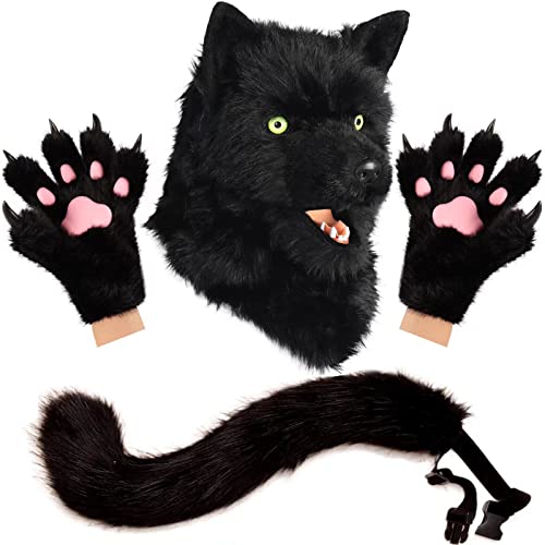 hbbhml Neuheit Maske Kunstfell Schwanz Kralle Handschuhe Halloween Party Dress Up Wolf Hund Tier Kopf Masken Anzug von hbbhml