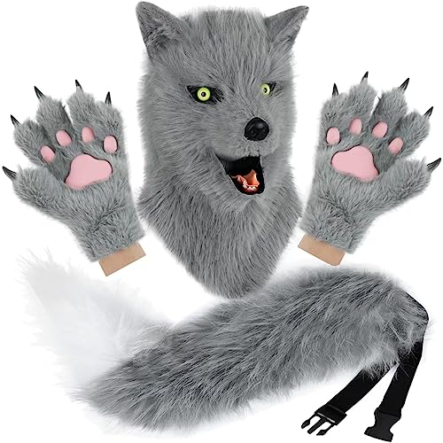 hbbhml Neuheit Maske Kunstfell Schwanz Kralle Handschuhe Halloween Party Dress Up Wolf Hund Tier Kopf Masken Anzug hbbhml Neuheit Maske Kunstfell Schwanz Kralle Handschuhe Halloween Party Dress Up Wolf Hund Tier Kopf Masken Anzug von hbbhml