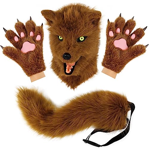 hbbhml Neuheit Maske Kunstfell Schwanz Kralle Handschuhe Halloween Party Dress Up Wolf Hund Tier Kopf Masken Anzug von hbbhml