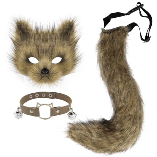 hbbhml Pelzige Katze Fuchs Maske Wolf Schwanz Karneval Halloween Party Cosplay Kostüm Leder Hals Choker Zubehör Set für Kinder Erwachsene hbbhml Pelzige Katze Fuchs Maske Wolf Schwanz Karneval Halloween Party Cosplay Kostüm Leder Hals Choker Zubehör Set für Kinder Erwachsene von hbbhml