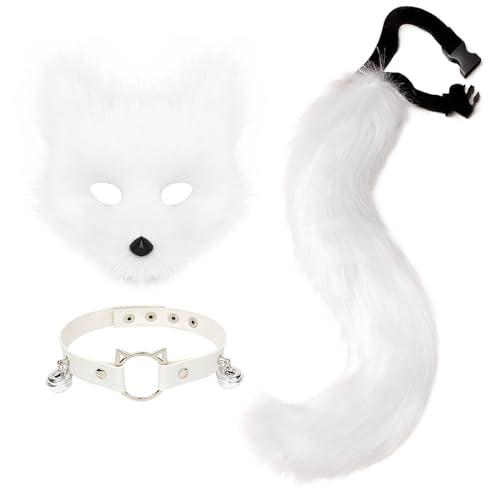hbbhml Pelzige Katze Fuchs Maske Wolf Schwanz Karneval Halloween Party Cosplay Kostüm Leder Hals Choker Zubehör Set für Kinder Erwachsene hbbhml Pelzige Katze Fuchs Maske Wolf Schwanz Karneval Halloween Party Cosplay Kostüm Leder Hals Choker Zubehör Set für Kinder Erwachsene von hbbhml