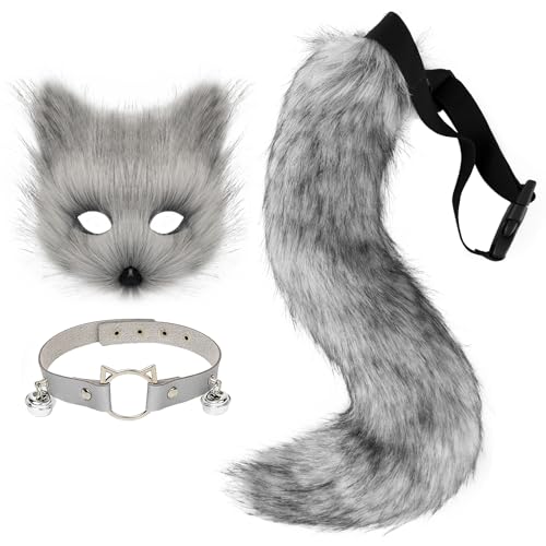 hbbhml Pelzige Katze Fuchs Maske Wolf Schwanz Karneval Halloween Party Cosplay Kostüm Leder Hals Choker Zubehör Set für Kinder Erwachsene hbbhml Pelzige Katze Fuchs Maske Wolf Schwanz Karneval Halloween Party Cosplay Kostüm Leder Hals Choker Zubehör Set für Kinder Erwachsene von hbbhml