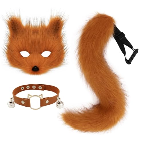 hbbhml Pelzige Katze Fuchs Maske Wolf Schwanz Karneval Halloween Party Cosplay Kostüm Leder Hals Choker Zubehör Set für Kinder Erwachsene hbbhml Pelzige Katze Fuchs Maske Wolf Schwanz Karneval Halloween Party Cosplay Kostüm Leder Hals Choker Zubehör Set für Kinder Erwachsene von hbbhml