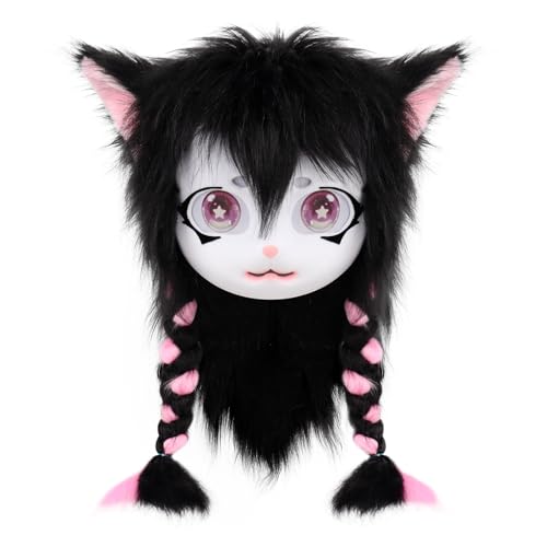 hbbhml Pelzige Tierkopf Maske Zöpfe Pelzanzug Halloween Maskerade Partys Cosplay Kostüm Kopfbedeckung hbbhml Pelzige Tierkopf Maske Zöpfe Pelzanzug Halloween Maskerade Partys Cosplay Kostüm Kopfbedeckung von hbbhml