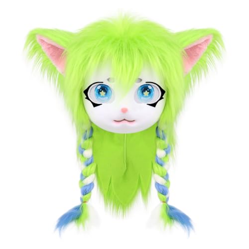 hbbhml Pelzige Tierkopf Maske Zöpfe Pelzanzug Halloween Maskerade Partys Cosplay Kostüm Kopfbedeckung hbbhml Pelzige Tierkopf Maske Zöpfe Pelzanzug Halloween Maskerade Partys Cosplay Kostüm Kopfbedeckung von hbbhml