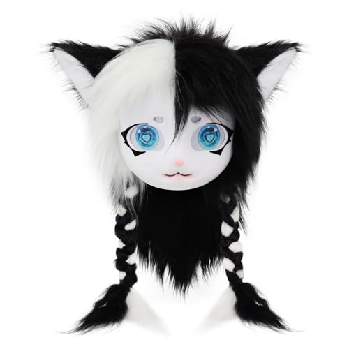 hbbhml Pelzige Tierkopf Maske Zöpfe Pelzanzug Halloween Maskerade Partys Cosplay Kostüm Kopfbedeckung hbbhml Pelzige Tierkopf Maske Zöpfe Pelzanzug Halloween Maskerade Partys Cosplay Kostüm Kopfbedeckung von hbbhml