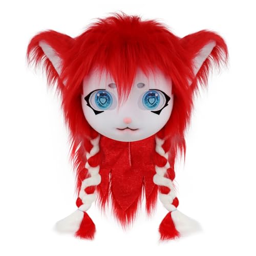 hbbhml Pelzige Tierkopf Maske Zöpfe Pelzanzug Halloween Maskerade Partys Cosplay Kostüm Kopfbedeckung hbbhml Pelzige Tierkopf Maske Zöpfe Pelzanzug Halloween Maskerade Partys Cosplay Kostüm Kopfbedeckung von hbbhml