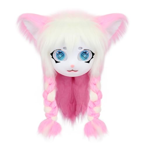 hbbhml Pelzige Tierkopf Maske Zöpfe Pelzanzug Halloween Maskerade Partys Cosplay Kostüm Kopfbedeckung hbbhml Pelzige Tierkopf Maske Zöpfe Pelzanzug Halloween Maskerade Partys Cosplay Kostüm Kopfbedeckung von hbbhml